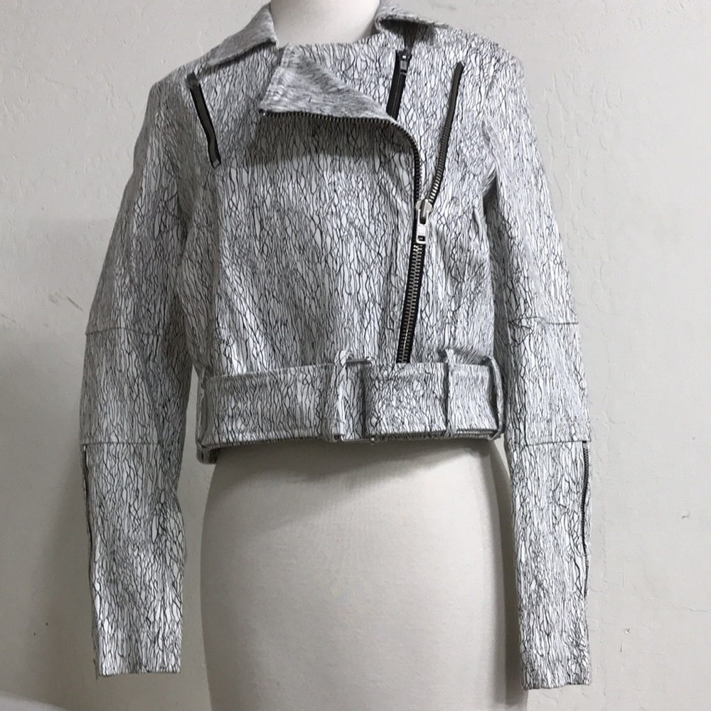 Helmut Lang White Denim Lightning Biker Moto Jacket - Picture 4 of 6